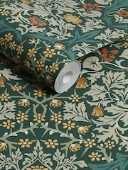 William Morris At Home Deep Green Blackthorn A4 Wallpaper Sample - Image 3 of 4