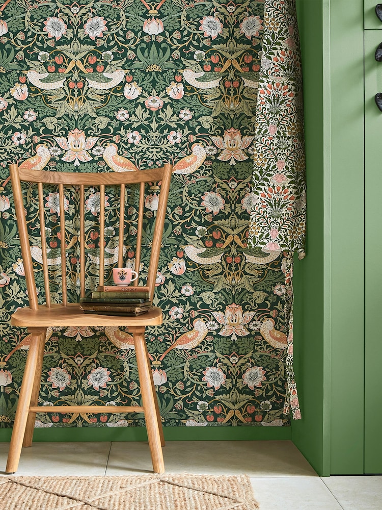 William Morris At Home Rich Green Strawberry Thief A4 Wallpaper Sample - Image 1 of 4