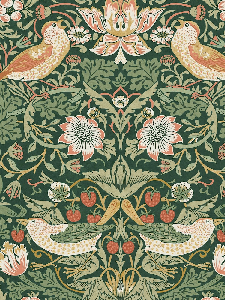 William Morris At Home Rich Green Strawberry Thief A4 Wallpaper Sample - Image 2 of 4