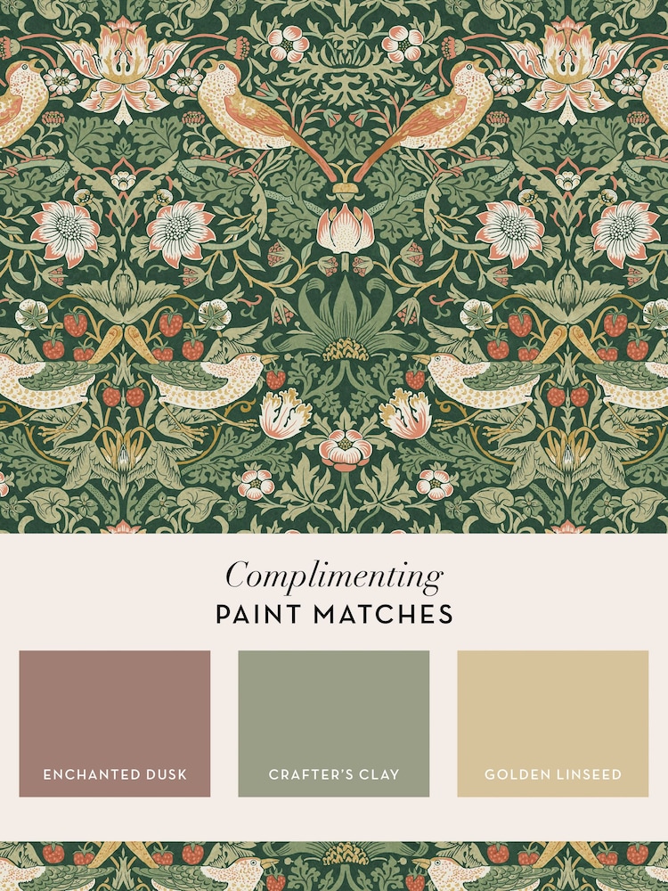 William Morris At Home Rich Green Strawberry Thief A4 Wallpaper Sample - Image 4 of 4