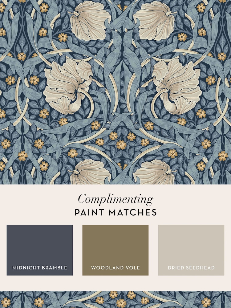 William Morris At Home Blue Pimpernel Blue A4 Wallpaper Sample - Image 4 of 4
