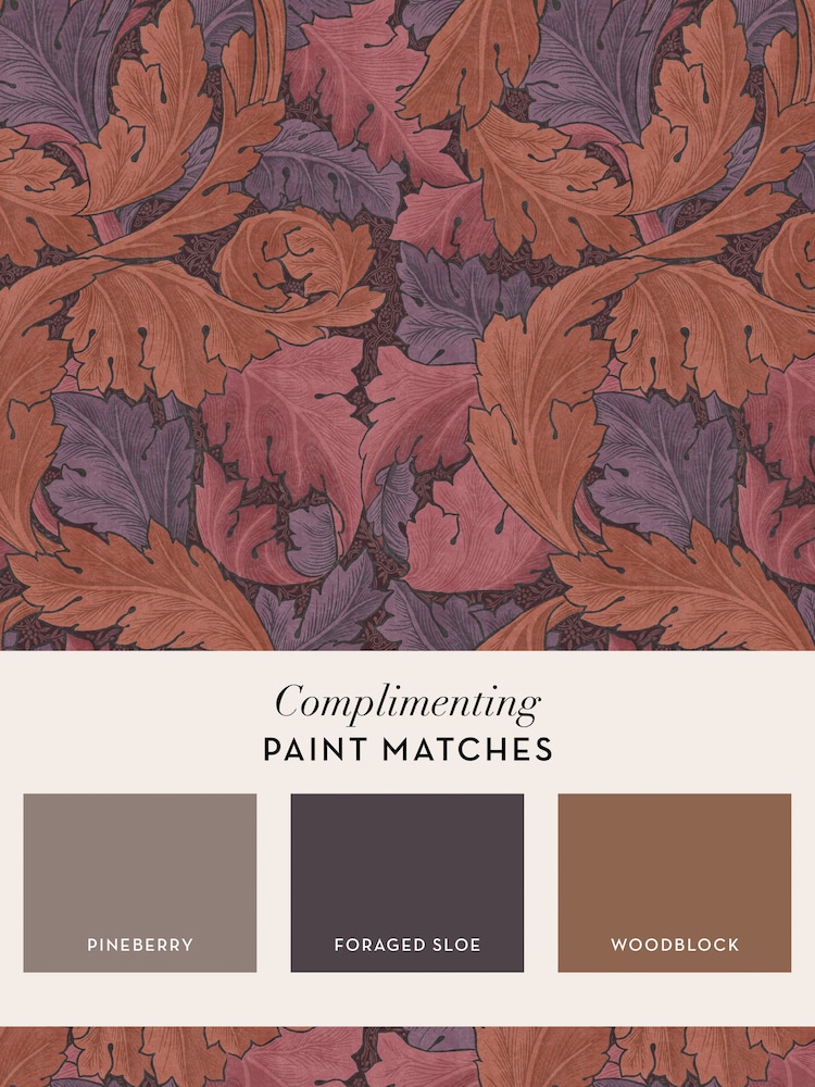 William Morris At Home Plum Acanthus A4 Wallpaper Sample - Image 4 of 4
