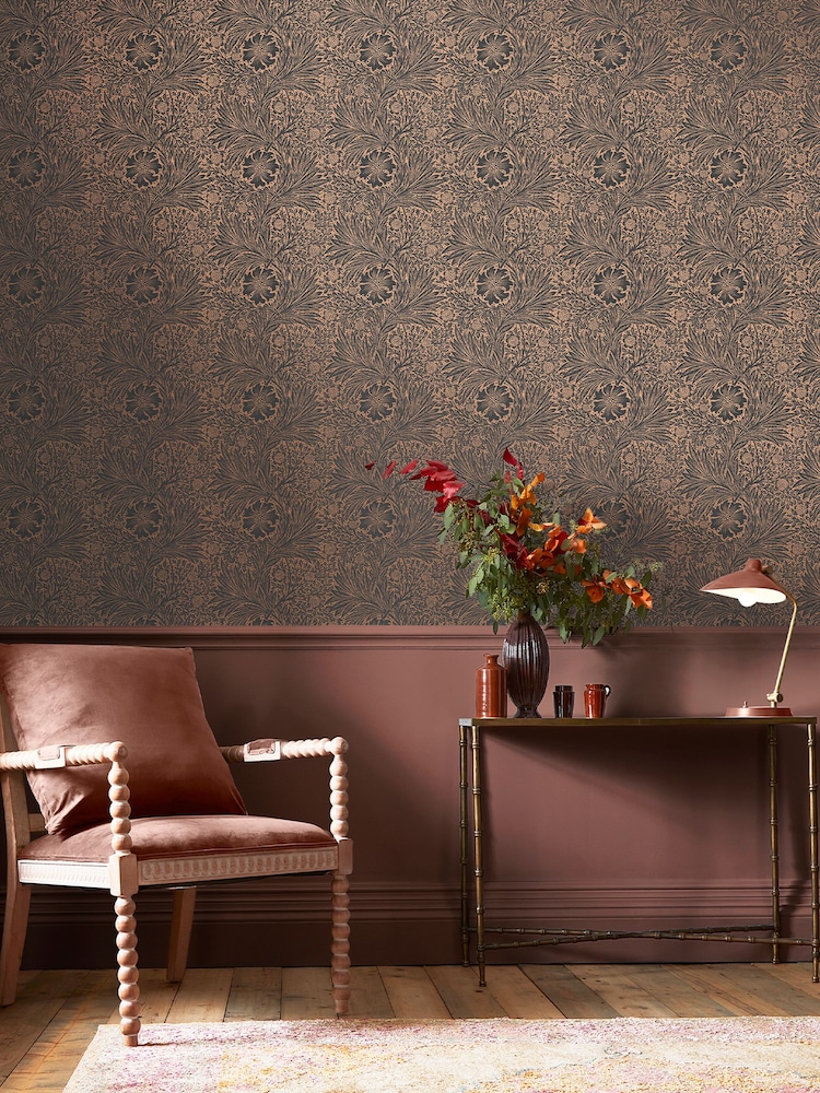William Morris At Home Charcoal Marigold Fibrous A4 Wallpaper Sample - Image 1 of 4