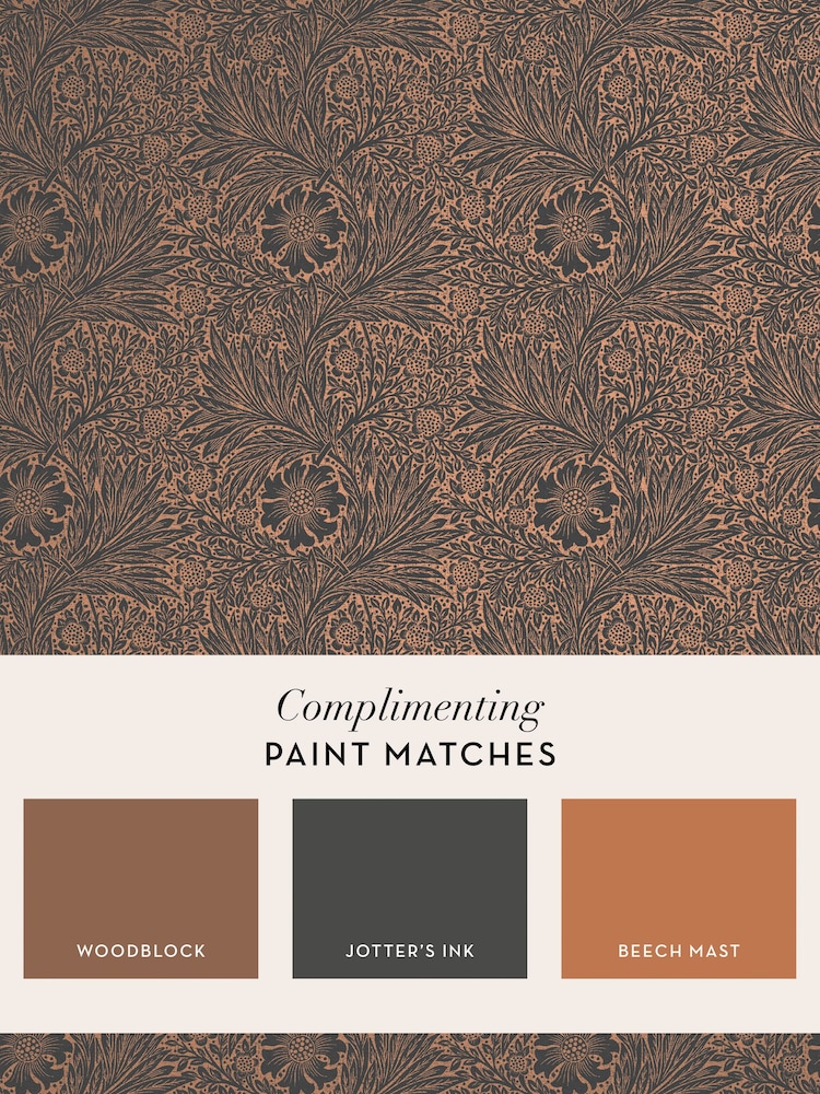 William Morris At Home Charcoal Marigold Fibrous A4 Wallpaper Sample - Image 4 of 4