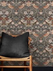 William Morris At Home Charcoal Strawberry Thief A4 Wallpaper Sample - Image 1 of 4