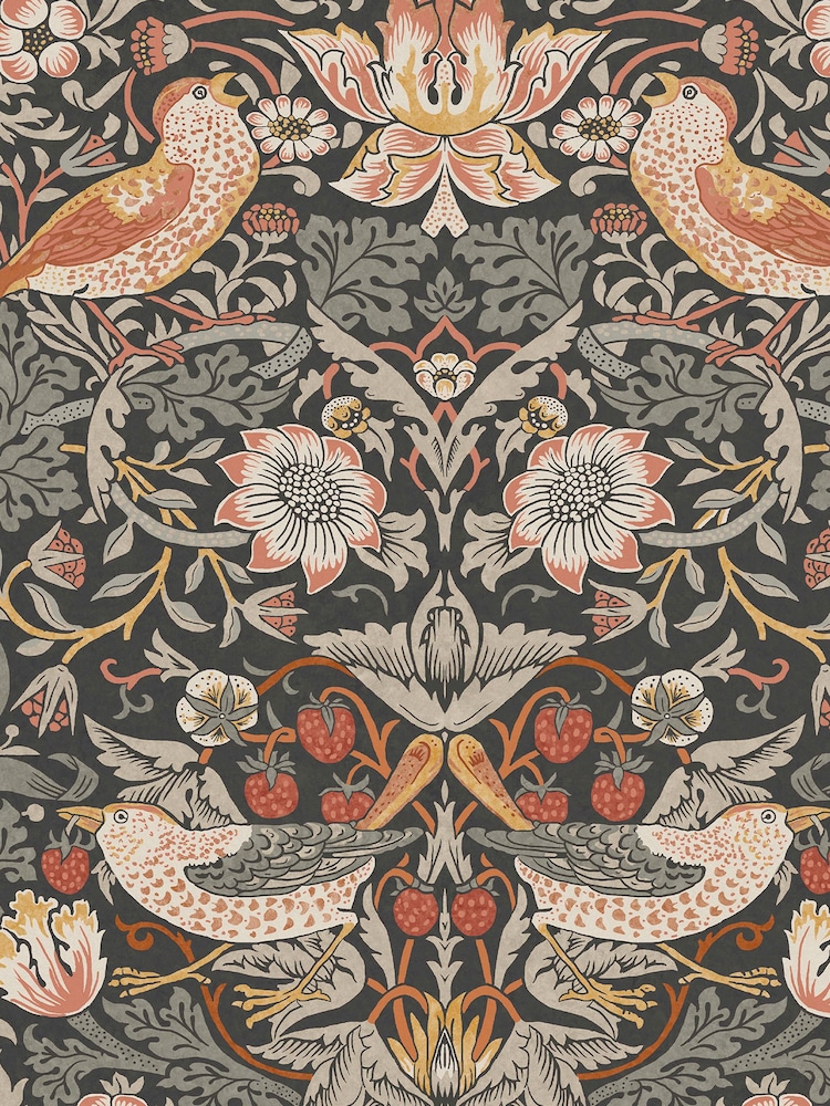 William Morris At Home Charcoal Strawberry Thief A4 Wallpaper Sample - Image 2 of 4