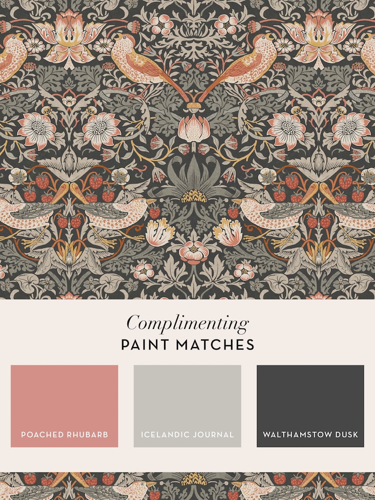 William Morris At Home Charcoal Strawberry Thief A4 Wallpaper Sample - Image 4 of 4