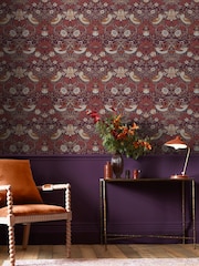 William Morris At Home Plum Strawberry Thief A4 Wallpaper Sample - Image 1 of 4