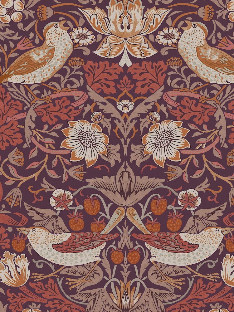 William Morris At Home Plum Strawberry Thief A4 Wallpaper Sample - Image 2 of 4