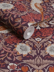 William Morris At Home Plum Strawberry Thief A4 Wallpaper Sample - Image 3 of 4