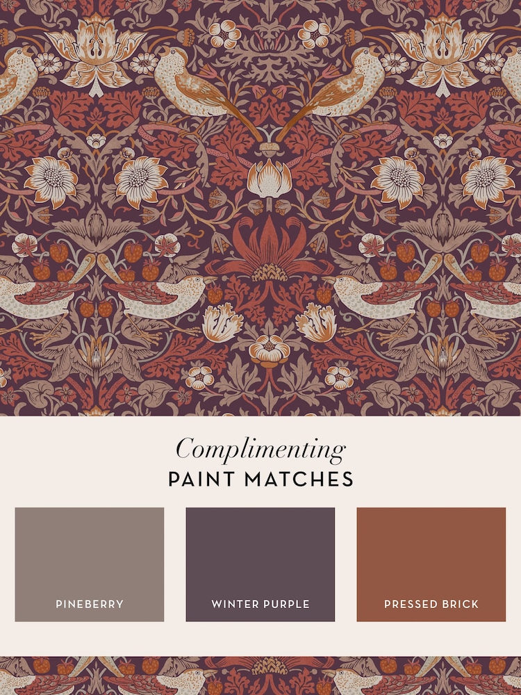 William Morris At Home Plum Strawberry Thief A4 Wallpaper Sample - Image 4 of 4