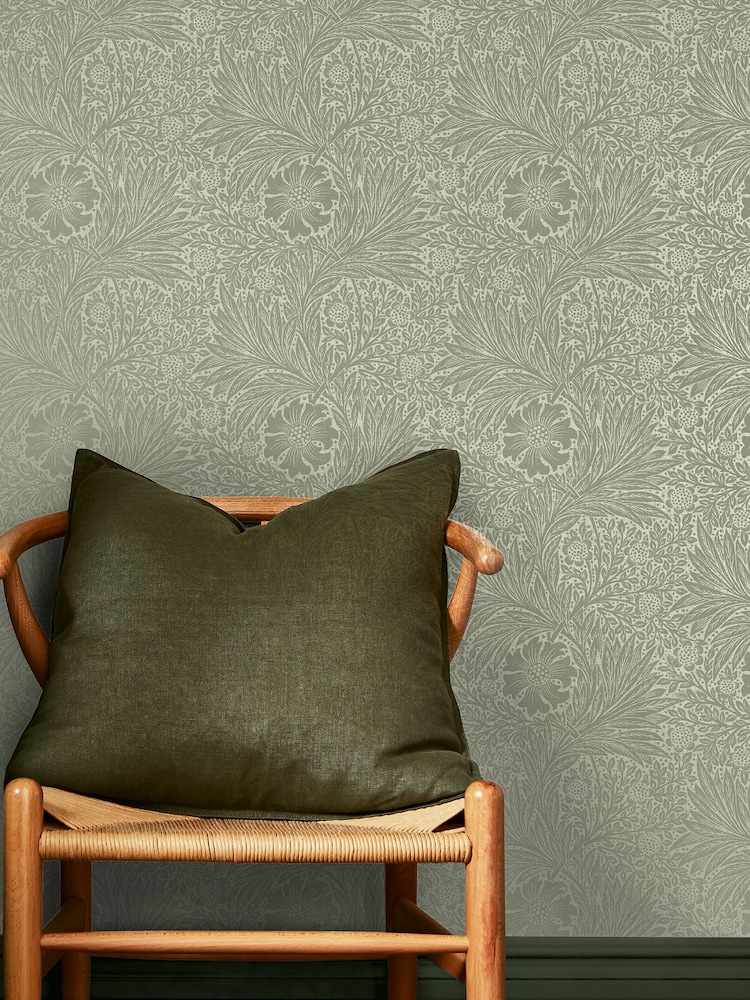 William Morris At Home Sage Marigold Fibrous A4 Wallpaper Sample - Image 1 of 4