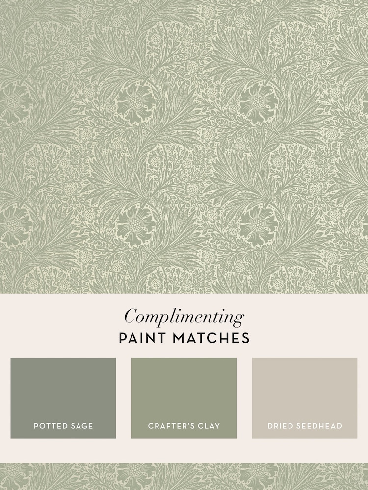 William Morris At Home Sage Marigold Fibrous A4 Wallpaper Sample - Image 4 of 4