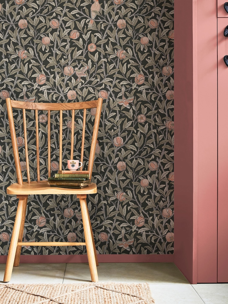 William Morris At Home Charcoal Bird and Pomegranate A4 Wallpaper Sample - Image 1 of 4
