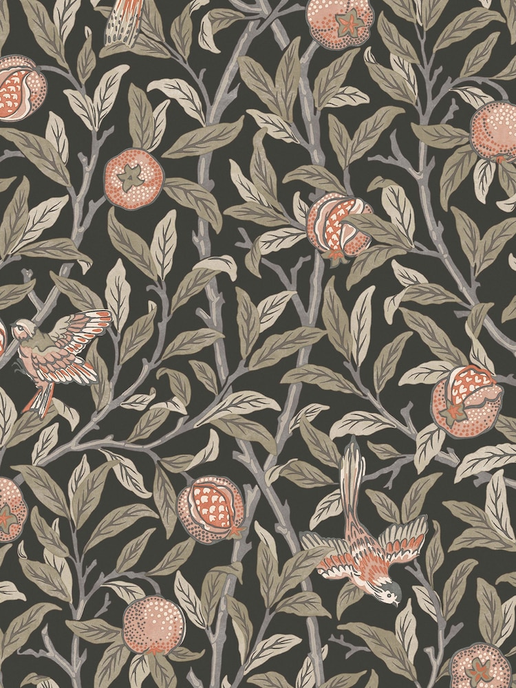 William Morris At Home Charcoal Bird and Pomegranate A4 Wallpaper Sample - Image 2 of 4