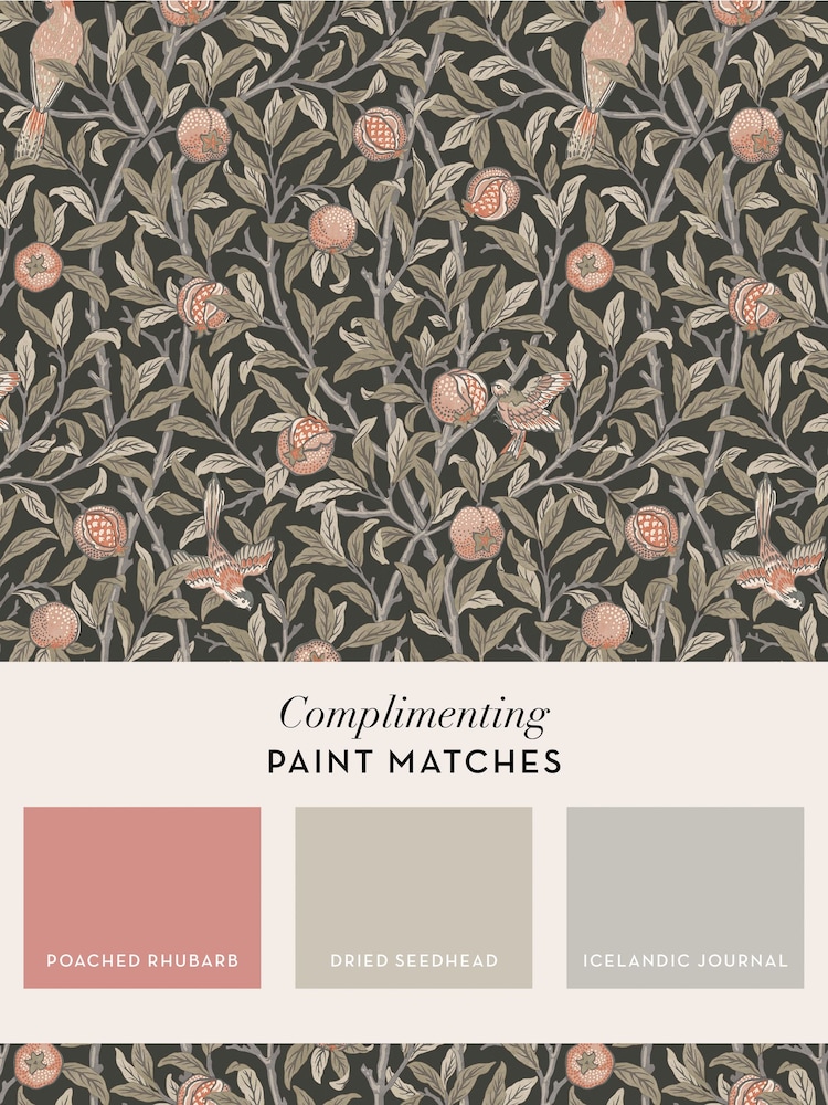 William Morris At Home Charcoal Bird and Pomegranate A4 Wallpaper Sample - Image 4 of 4