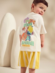Yellow/White Lilo and Stitch Short Sleeve 100% Cotton T-Shirt and Shorts Set (3mths-8yrs) - Image 1 of 5
