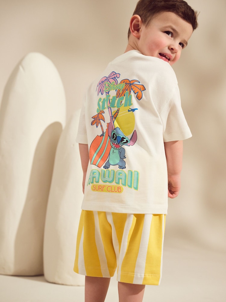 Yellow/White Lilo and Stitch Short Sleeve 100% Cotton T-Shirt and Shorts Set (3mths-8yrs) - Image 1 of 5