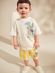 Yellow/White Lilo and Stitch Short Sleeve 100% Cotton T-Shirt and Shorts Set (3mths-8yrs) - Image 2 of 5