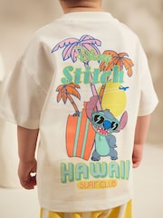 Yellow/White Lilo and Stitch Short Sleeve 100% Cotton T-Shirt and Shorts Set (3mths-8yrs) - Image 3 of 5