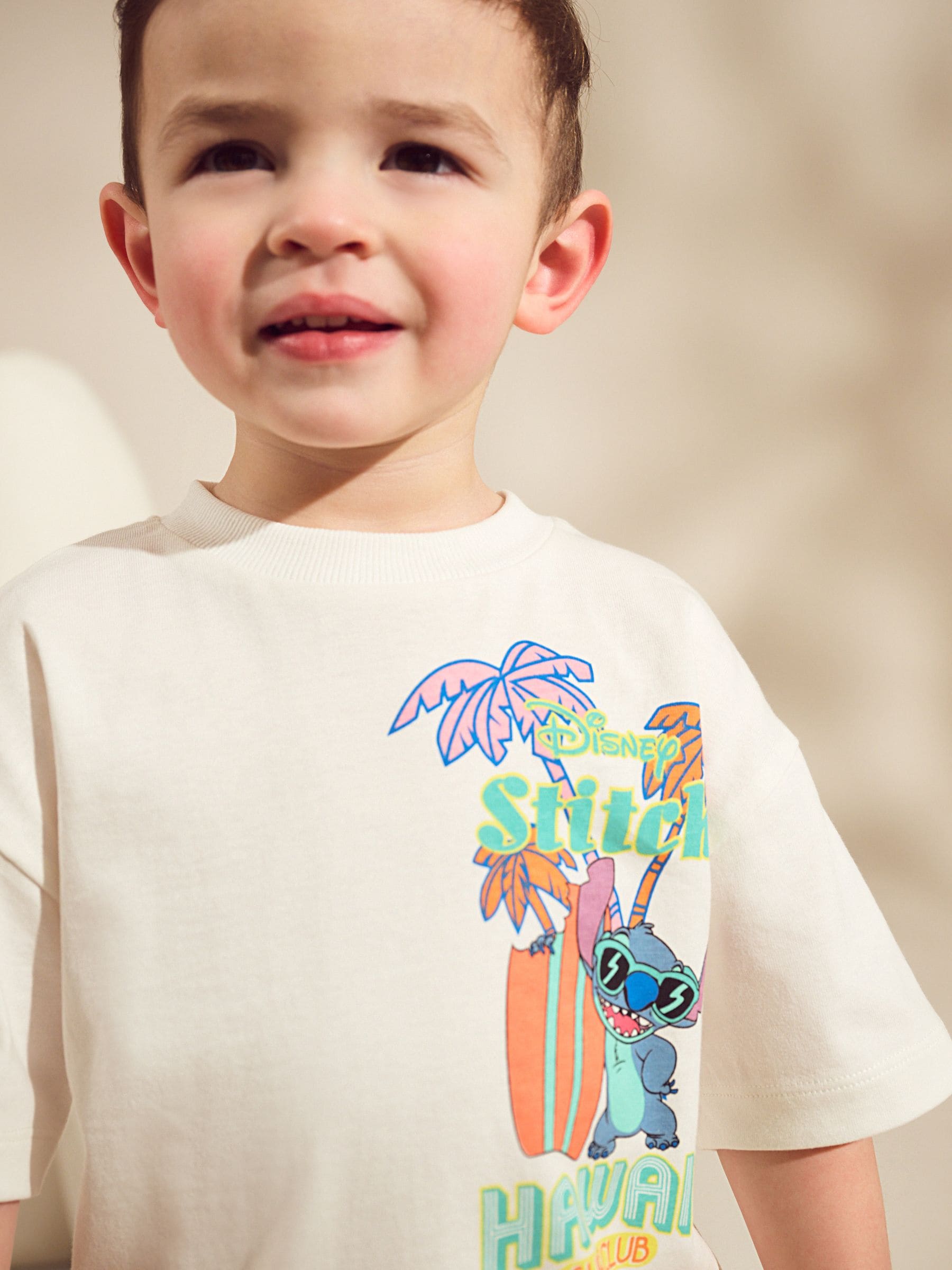 Buy Yellow/White Lilo and Stitch Short Sleeve 100% Cotton T-Shirt