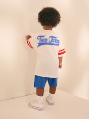 Ecru/Blue Tom and Jerry Short Sleeve Back Print 100% Cotton T-Shirt and Shorts Set (3mths-8yrs) - Image 2 of 4