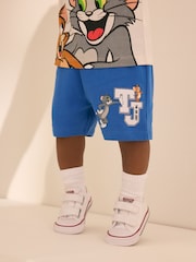 Ecru/Blue Tom and Jerry Short Sleeve Back Print 100% Cotton T-Shirt and Shorts Set (3mths-8yrs) - Image 4 of 4