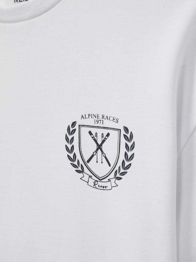 Reiss White Alsom Cotton-Jersey Alpine Races-Print T-Shirt - Image 4 of 4