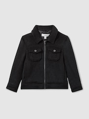 Reiss Dark Indigo Melange Peridoe Wool-Blend Melton Trucker Jacket - Image 2 of 4