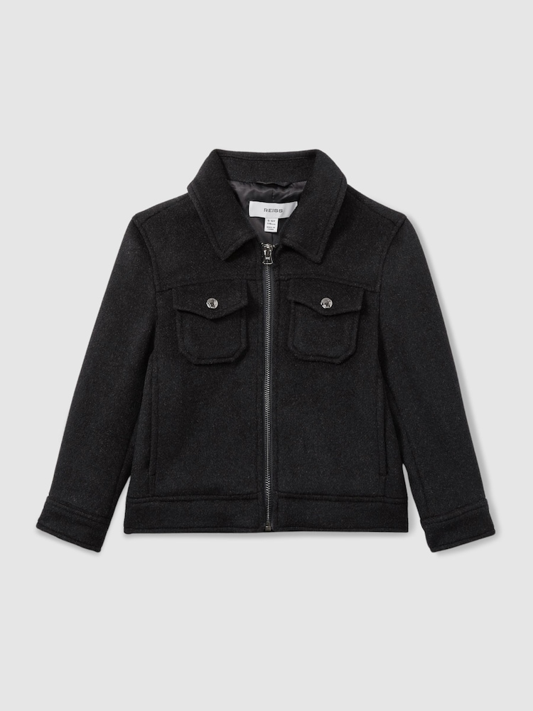 Reiss Dark Indigo Melange Peridoe Wool-Blend Melton Trucker Jacket - Image 2 of 4