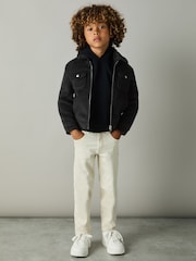 Reiss Dark Indigo Melange Peridoe Wool-Blend Melton Trucker Jacket - Image 3 of 4
