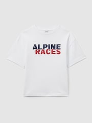 Reiss White/Red/Navy Blake 100% Cotton Jersey Alpine Races Print T-Shirt - Image 2 of 4