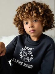 Reiss Navy/Off White Elias 3-9 yrs Cotton-Blend Alpine Races Sweatshirt - Image 3 of 5