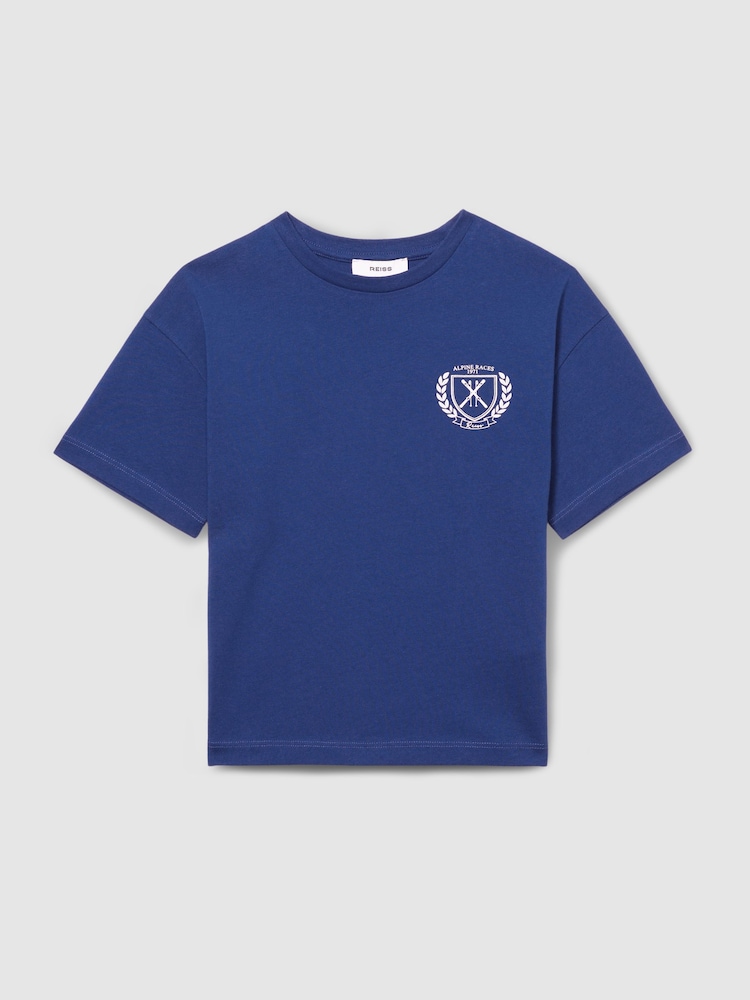 Reiss Bright Blue Alsom Cotton-Jersey Alpine Races-Print T-Shirt - Image 2 of 4