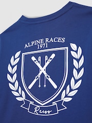 Reiss Bright Blue Alsom Cotton-Jersey Alpine Races-Print T-Shirt - Image 4 of 4