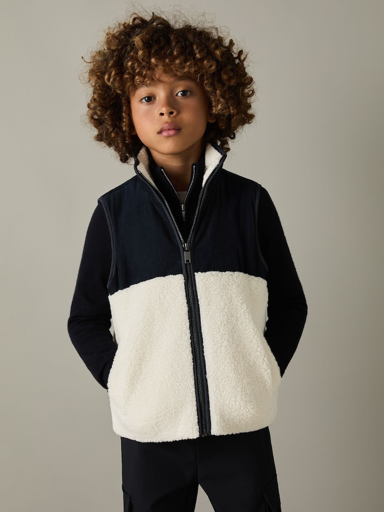 Reiss Navy/White Dutton 3-9 yrs Cotton-Corduroy and Fleece Gilet - Image 1 of 4