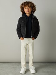 Reiss Dark Indigo Melange Peridoe Wool-Blend Melton Trucker Jacket - Image 1 of 4