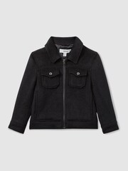 Reiss Dark Indigo Melange Peridoe Wool-Blend Melton Trucker Jacket - Image 2 of 4