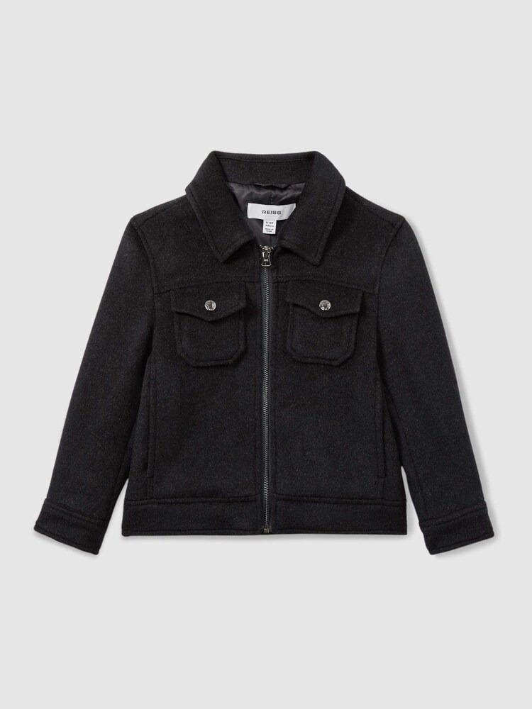 Reiss Dark Indigo Melange Peridoe Wool-Blend Melton Trucker Jacket - Image 2 of 4
