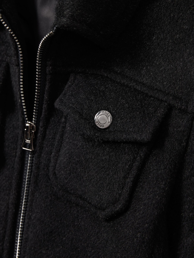 Reiss Dark Indigo Melange Peridoe Wool-Blend Melton Trucker Jacket - Image 4 of 4