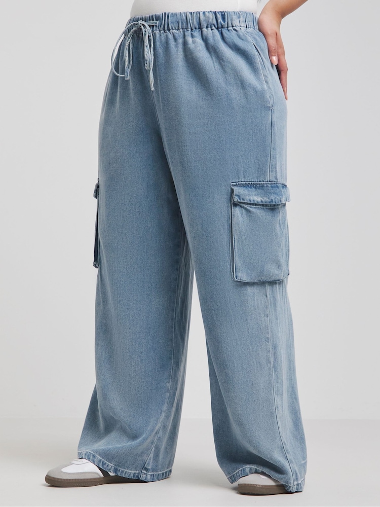 Simply Be Blue Pull On Utility Wide Leg Jeans With 100% Tencel TM Lyocell - Image 2 of 4