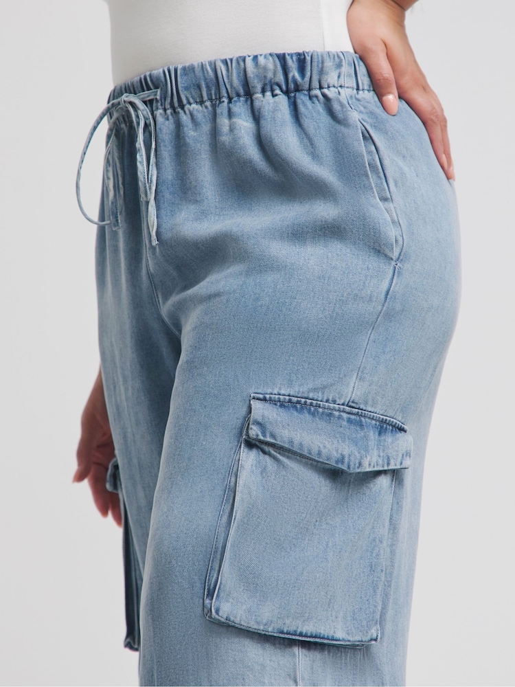 Simply Be Blue Pull On Utility Wide Leg Jeans With 100% Tencel TM Lyocell - Image 4 of 4