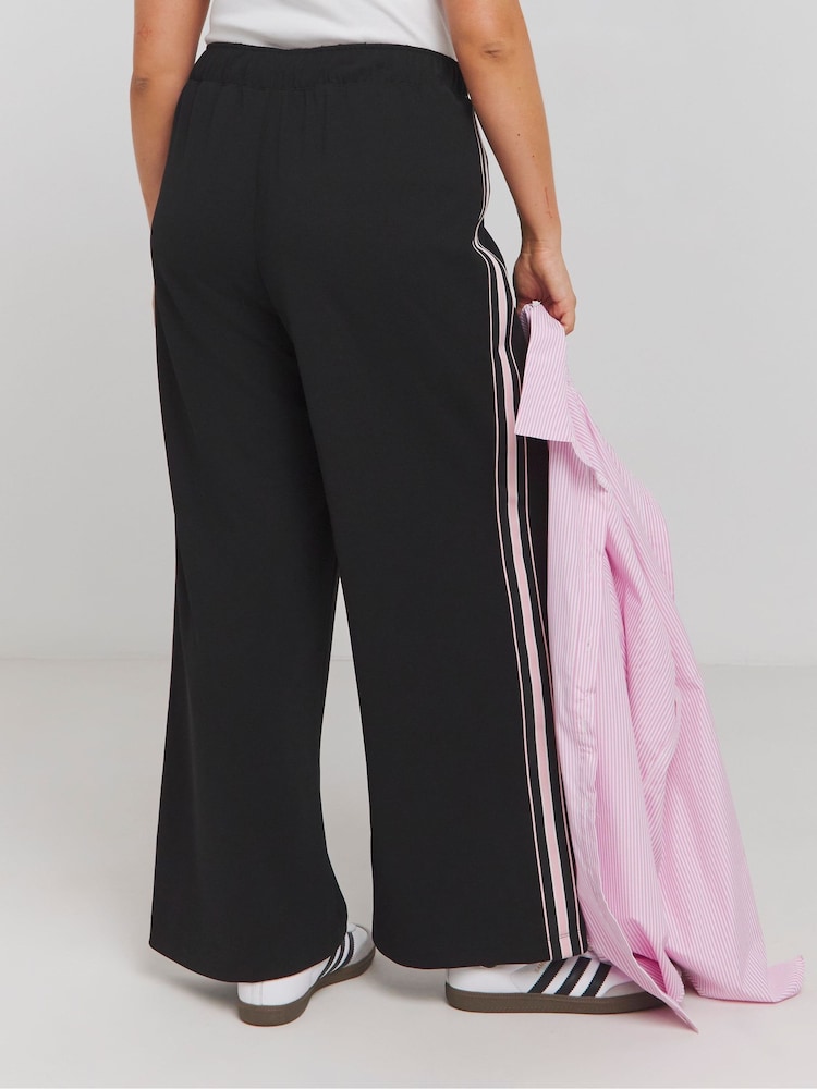 Simply Be Black Side Stripe Wide Leg Trousers - Image 2 of 4