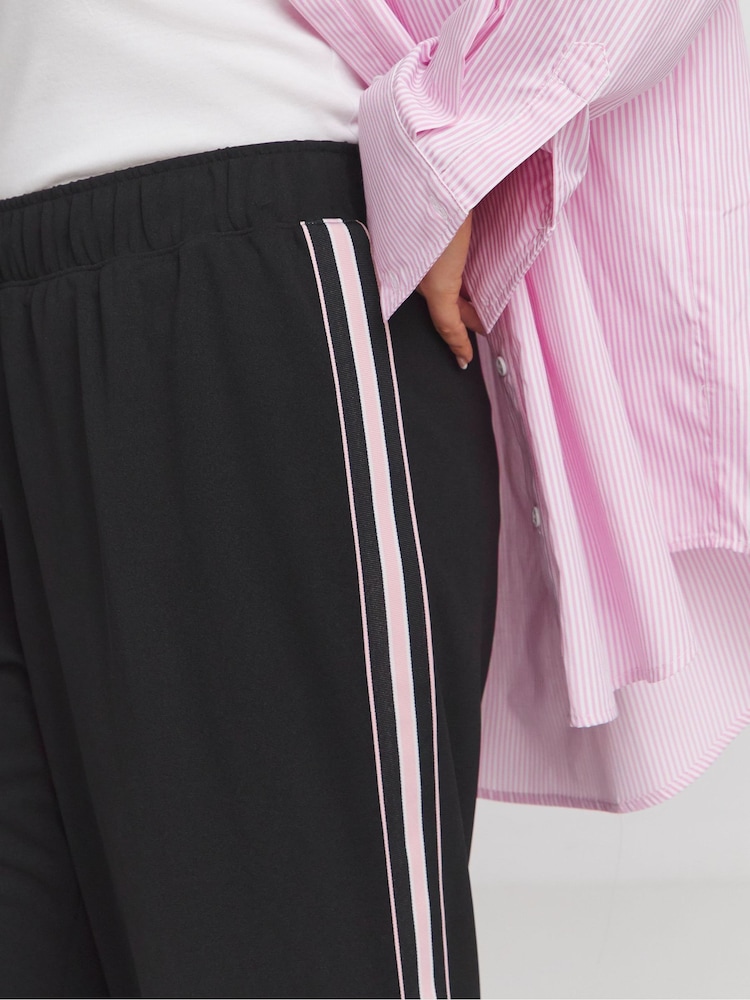 Simply Be Black Side Stripe Wide Leg Trousers - Image 4 of 4
