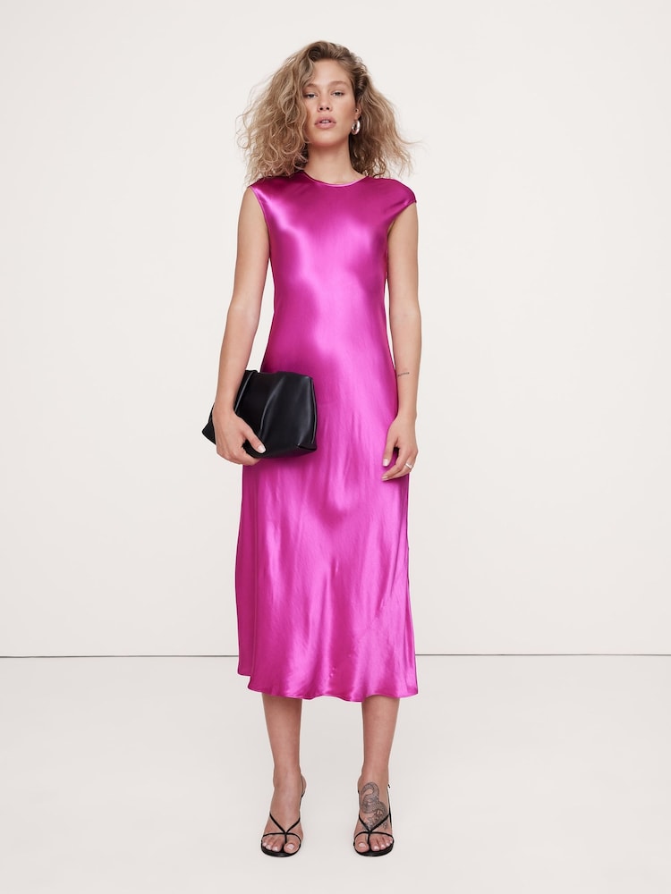 Banana Republic Pink Bias-Cut Satin Midi Dress - Image 1 of 1