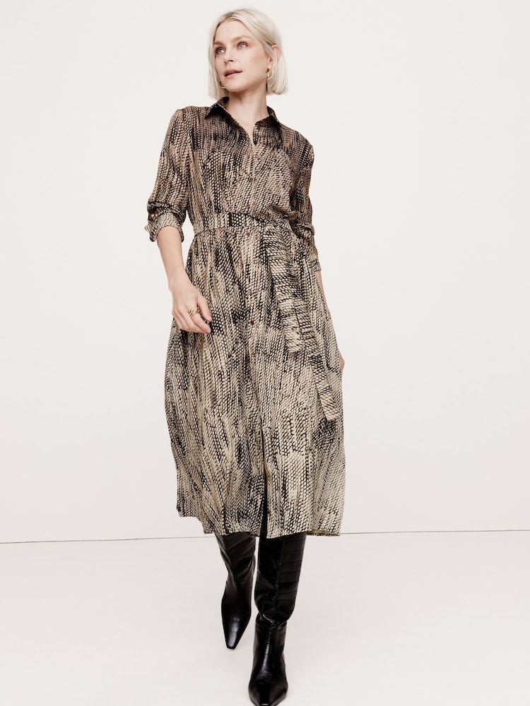 Banana Republic Brown Oversized Snake Print Midi Dress - Image 1 of 5