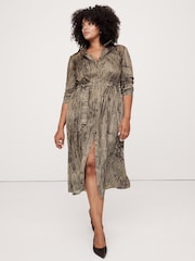 Banana Republic Brown Oversized Snake Print Midi Dress - Image 4 of 5