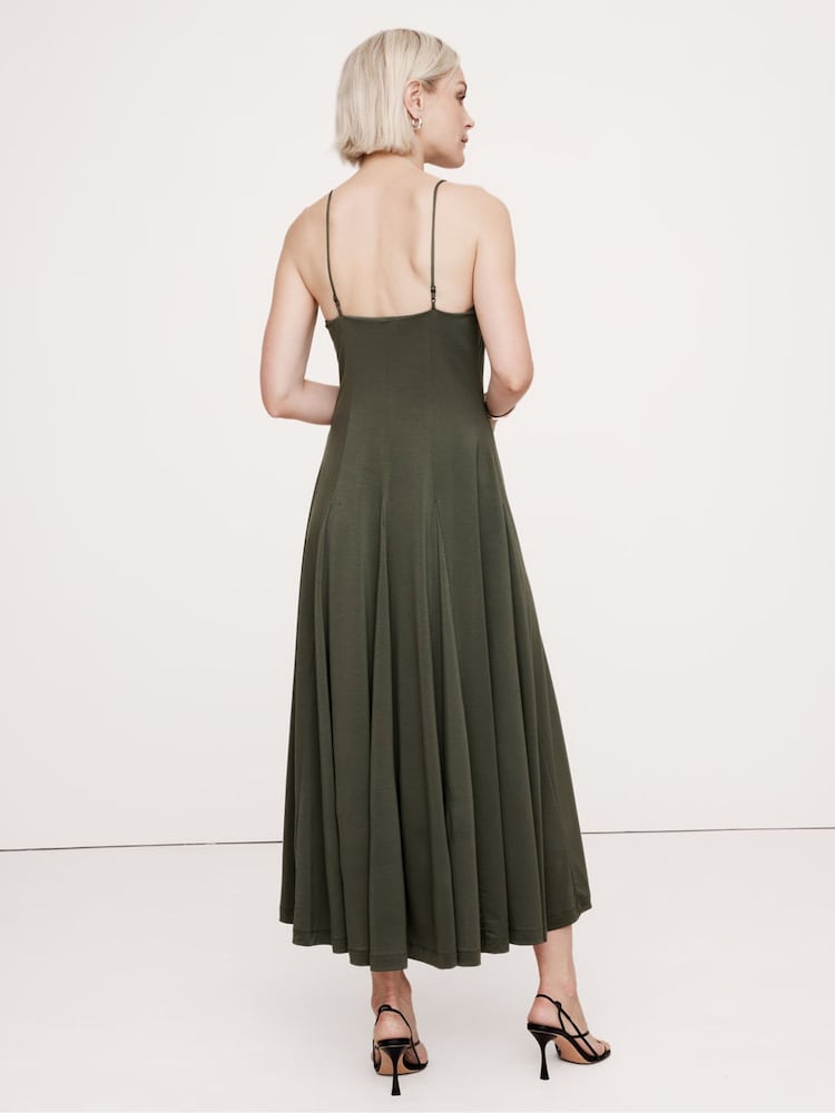 Banana Republic Khaki Green Drapey Jersey Godet Maxi Dress - Image 2 of 4