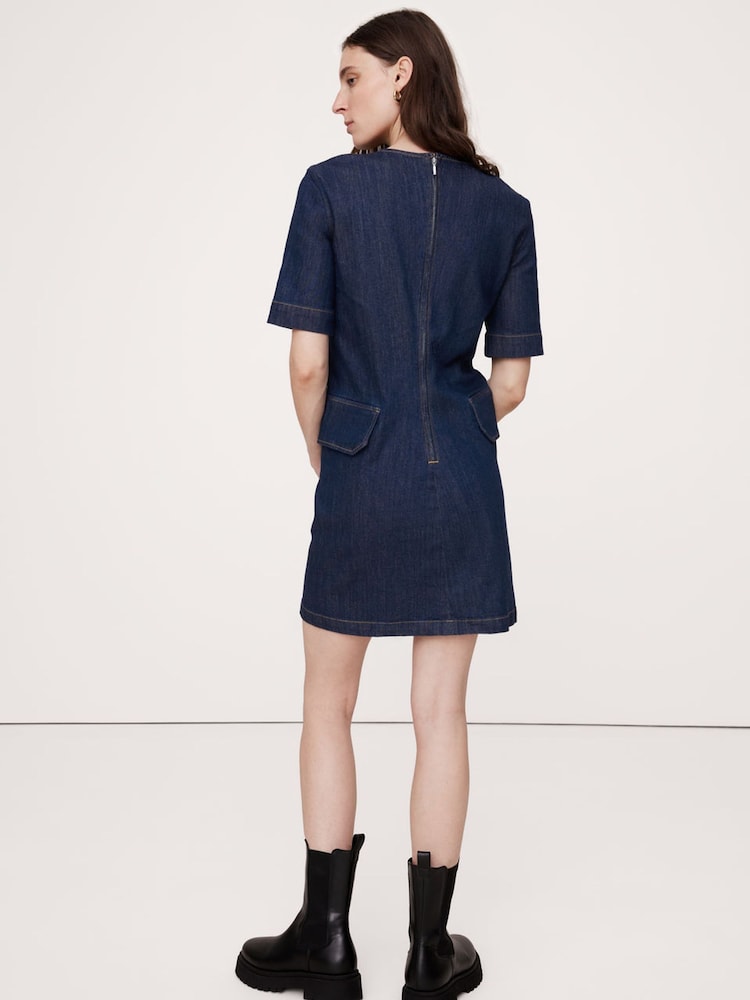 Banana Republic Blue Short Sleeve Sculpted Shift Dress - Image 2 of 4 Banana Republic Blue Short Sleeve Sculpted Shift Dress - Image 2 of 4