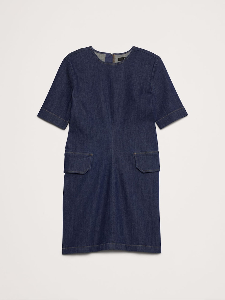 Banana Republic Blue Short Sleeve Sculpted Shift Dress - Image 4 of 4 Banana Republic Blue Short Sleeve Sculpted Shift Dress - Image 4 of 4